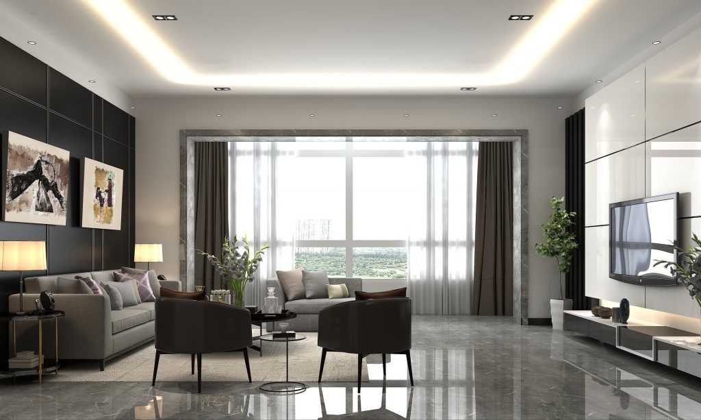Grey coloured, modern looking living room